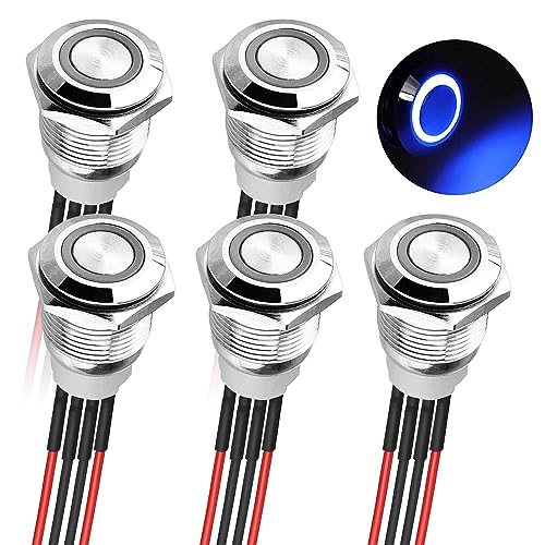 Linkstyle A991221-L001212207FBA 5Pcs Push Button Latching Switch 12V/24V, Latching Push Button Switch 16Mm 4 Pin Round Waterproof Stainless Metal Shell Pushbutton Switch cover
