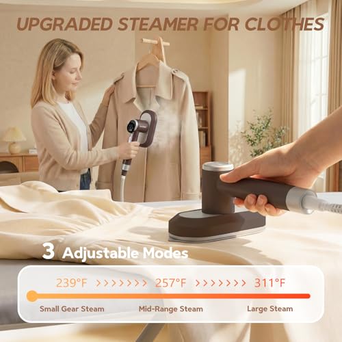 2 In 1 Steamer for Clothes: 1550W Powerful Steamer with 1100ml Detachable Tank, 30s Fast Heat-Up, Horizontal & Vertical Use, Portable Wrinkle Remover for Clothes Drapes Bedding (Brown) image 11