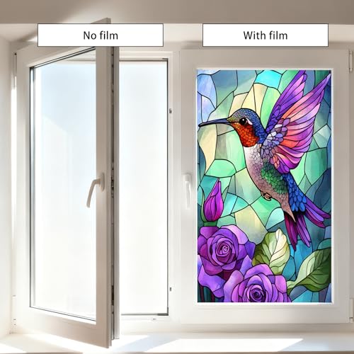Image of Nuxovilar Hummingbird Rose Glass Pattern Window Film 17.7x39.4 in PVC
