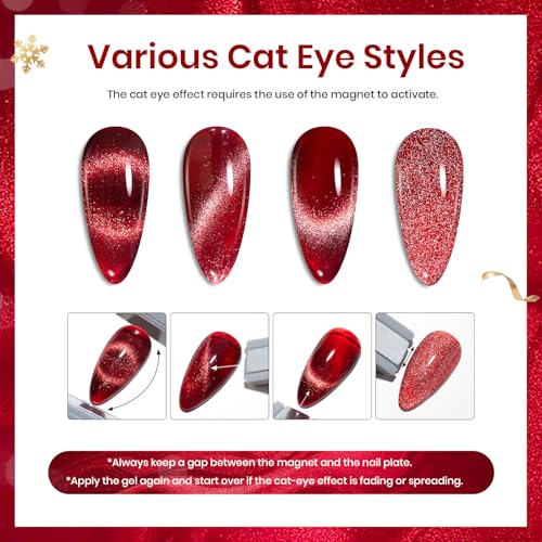 Image of Beetles Cat Eye Gel Nail Polish Set, 6 Colors Glitter Gel Polish Kit Red Pink Shiny Brown Burgundy Purple Blue Green Magnetic Effect Sparkle Stunning Soak Off UV Manicure Gifts for Women