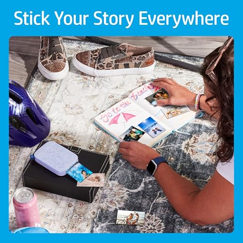 Image of HP Sprocket 2x3 Instant Smartphone Photo Printer 75 Sheets Bundle - Bluetooth Portable Color Wireless Mobile Printer (Purple) Zink Sticky-Back Photos