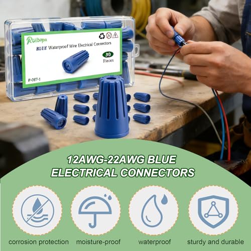 30PCS Waterproof Wire Nuts 12AWG-22AWG Blue & Black Electrical Connectors,Outdoor Wire Connectors,Silicone Wire Nuts,Installation in Wet Places