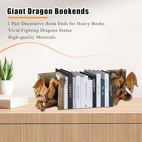 Vintage Gothic Dragon Bookends - 1 Pair Medieval Dragon Decorative Bookends for Shelf Decor