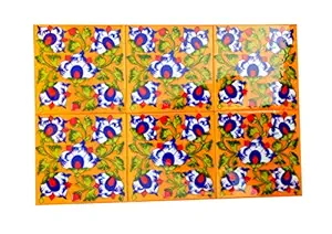 Shiv Kripa Blue Pottery Home Decor Tile Ceramic High Lighter Wall Bathroom Tiles 6 x 6 Inch Set of 6 Tiles (Yellow & Multi)