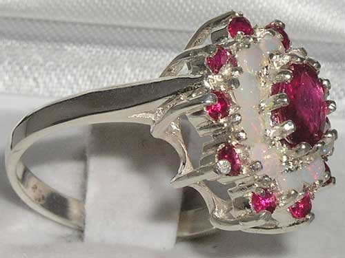 925 Sterling Silver Real Genuine Ruby And Opal Womens Anniversary Ring - Size 8 #TOP2