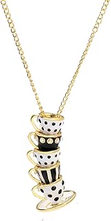 Dainty Stacked Enamel Teacup Necklace Delicate 3D Interlock Teacup Teapot Coffee Tea Cup Pendant Necklace Elegant Teacup Long Sweater Necklace for Women Girl Fashion Jewelry