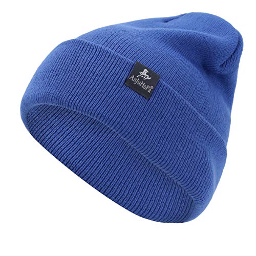 AnJuHoPa Bonnet uni Bonnet Double Tricot Doux Doux pour la Peau Bonnets Tricotés Unisexe Jeans Blau Cover