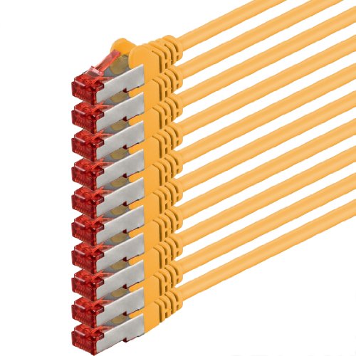 1aTTack.de 10x 10m - Cat 6 Network Cable Patch Cable Cat6 RJ45 SFTP - Yellow, 10,0 Meter