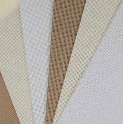 Image of KCS 4 /6 pc of 12 inch x 18 inch(30cmx45cm) 18CT Counted Cotton Aida Cloth Cross Stitch Fabric (6 pc, White+Cream+Khaki)