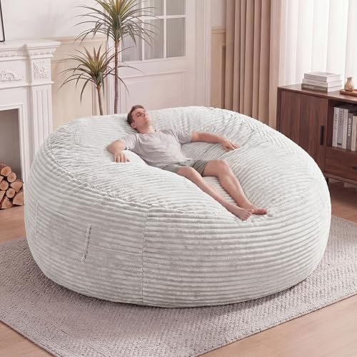 Claiks 8 Ft Giant Foam Bean Bag Chair Oversized Couch with Removable Cover Soft Plush Bean Bag Chairs for Adults and for Kids Teens Adults in Living Room Beige