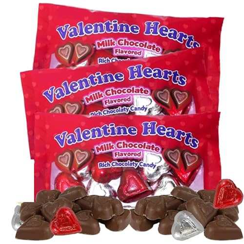 Needzo Milk Chocolate Hearts, Individually Wrapped Party Favor Candies, (Pack of 3) 4.5 Ounces