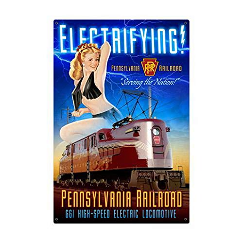 ABLERTRADE DHArt Metal Tin Sign Pennsylvania Electric Railroad Pinup Girl Train Vintage Look Rust Man Cave Wall Plque 8X12 Inch