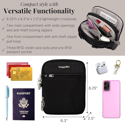 Image of Baggallini Securtex Anti-theft Mini Everything Crossbody Bag, 6.3 inchx8.25 inch Rfid, Locking Zippers & Cut-resistant Strap