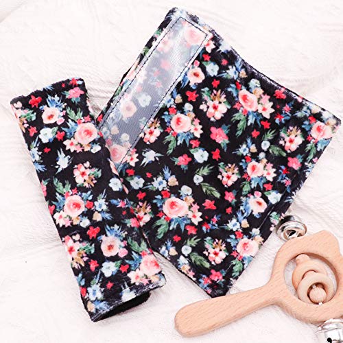 Image of Baby Car Seat Belt Covers for Boys and Girls, Car Seat Straps Shoulder Pads, Soft Car Seat Neck Cover, Mink Seat Belt Protectors for Car Seats, Floral Stroller Strap Cover for Baby Kids
