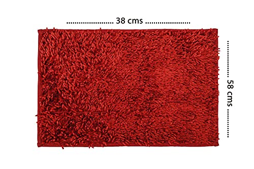 Image of CASA-NEST Premium Anti Skid Bath Mat,Super Soft Doormat,Shaggy Microfiber,Washable,Size=16x24 Inch,Color-Red