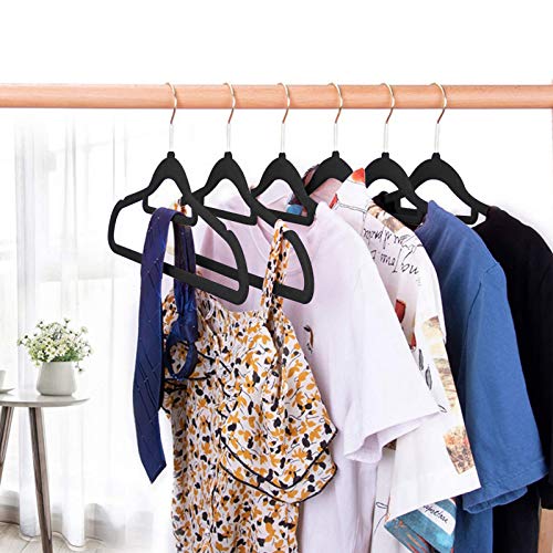 Premium Velvet Suit Hangers 50 Pack Non Slip Clothes Hanger, 360 Degree Chrome Swivel Rose Gold Hook Strong And Durable Hold Up To 10 Lbs, Ultra Thin Coat Hangers(Black) #TOP6
