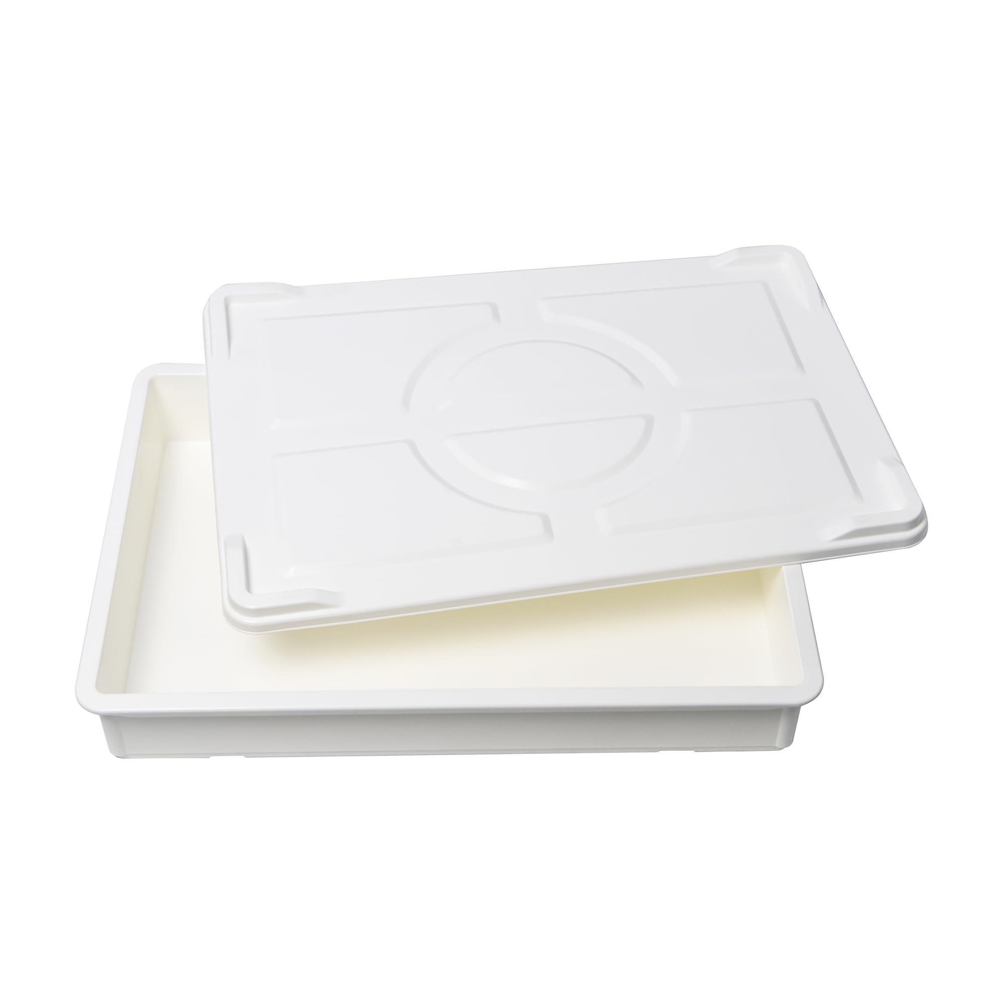 Set di 4 scatole per la lievitazione della pizza con 1 coperchio, 60 x 40 x 9,5 cm, impilabili, per uso alimentare, per pizza, pane e panetteria, contenitori in plastica resistente, lavabili