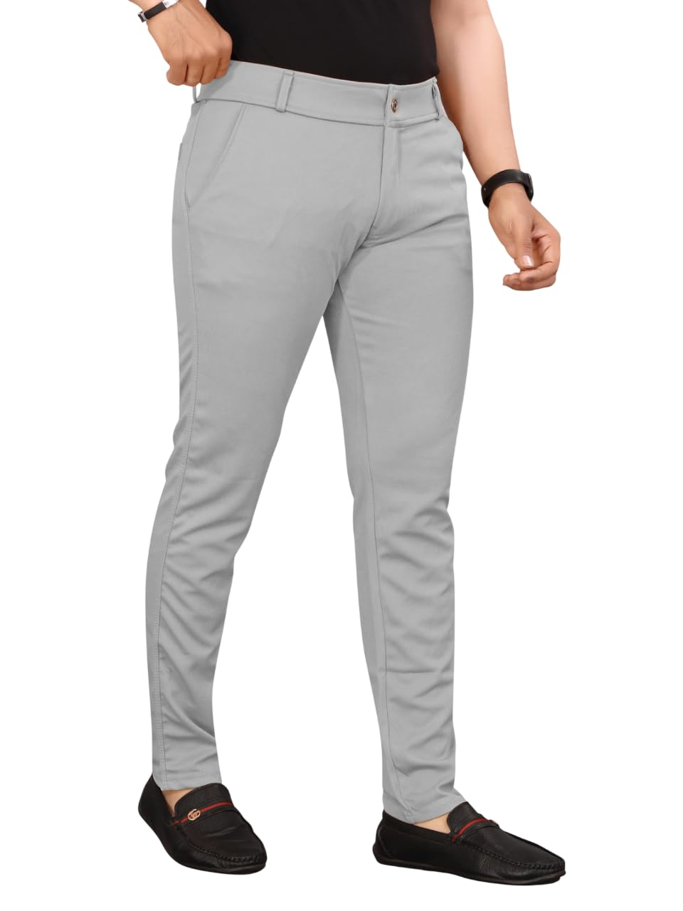 Slim Fit Everyday Casual Wear Feel for Polyester Blend Fabric Stylish Solid Mens Regular Formal Stretchable Trousers-picture-29