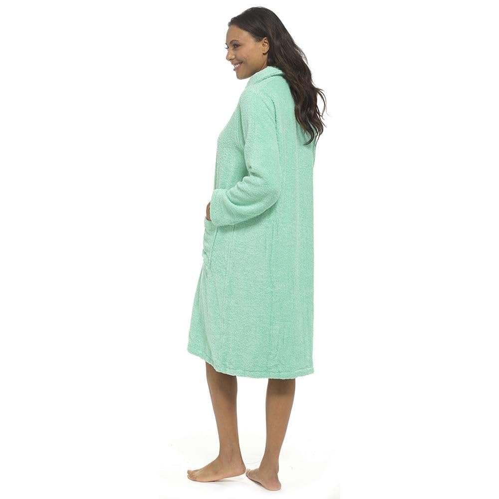A2Z Albornoz de toalla para mujer, con cremallera frontal, 100 % algodón, con mangas largas, cremallera YKK y bolsillos profundos, bata suave y absorbente, ideal para mujeres, tallas 10-12 a 22-24
