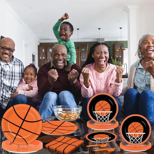 Image of 100 Pcs Basketball Party Plates and Napkins Set Basketball Birthday Party Decorations Sports Party Supplies Basketball Tableware Basketball Party Favors for Boy Birthday Party Decorations Serves 25