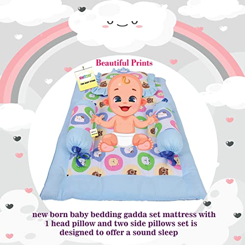 Image of Kwitchy New Born Baby Bedding Combo of Mattress with Net | 4 Pcs Gadda Set (0-6 Months) Blue (3PCS Set)