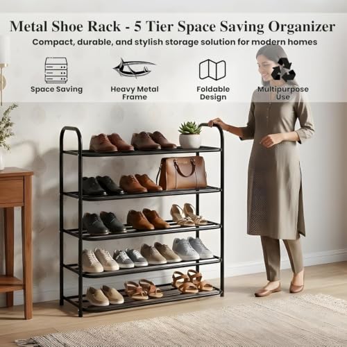 Image of DAREV Heavy Shoe Rack Metal, Shoes Storage Rack for Home Shoe Stand 5 Shelf