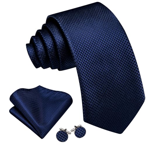 Image of Barry.Wang Tie Sets for Men Silk Stripe Necktie Woven Checkered Handkerchief Cufflinks Formal Business Wedding