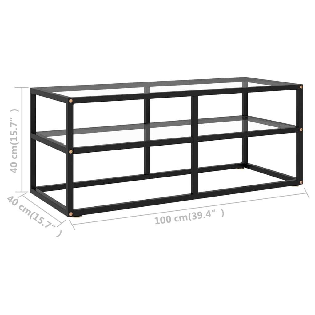 Mobile TV nero con vetro temperato, 100 x 40 x 40 cm, acciaio verniciato a polvere, vano portaoggetti, mobile moderno per soggiorno, mobile basso stabile con vano portaoggetti e canalina per