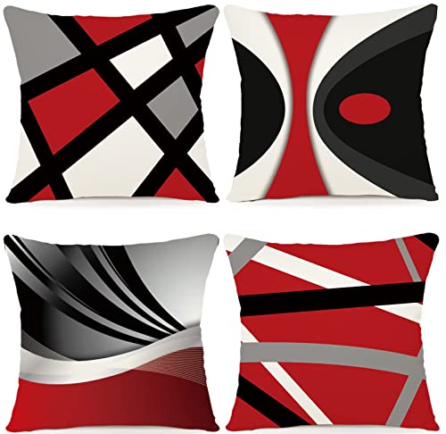 ZWJD Lot de 4 Housses de Coussins 40x40 Motif Géométrique Housses de Coussin Décoratives en Coton Lin Taie Oreiller de Canapé Housse De Coussincarré pour...