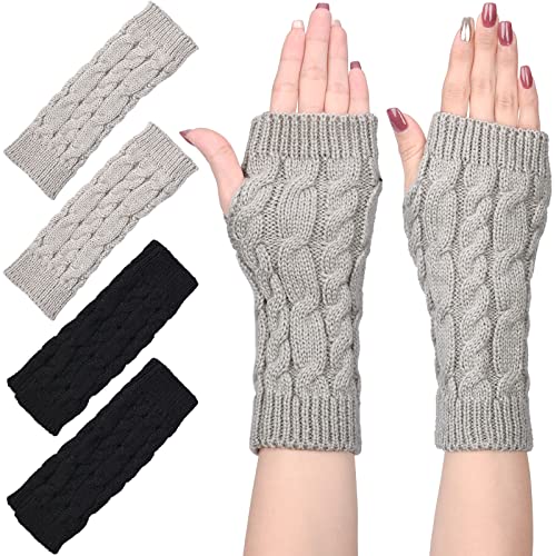 CHENEVER 2 Paar Fingerlose Handschuhe,Damen Winter Halb Fingerhandschuhe Winterhandschuhe,Wärmer Strick Gestrickte Fingerlose,Pulswärmer mit Fingerdaumenloch zum Tippen Fahren Cover