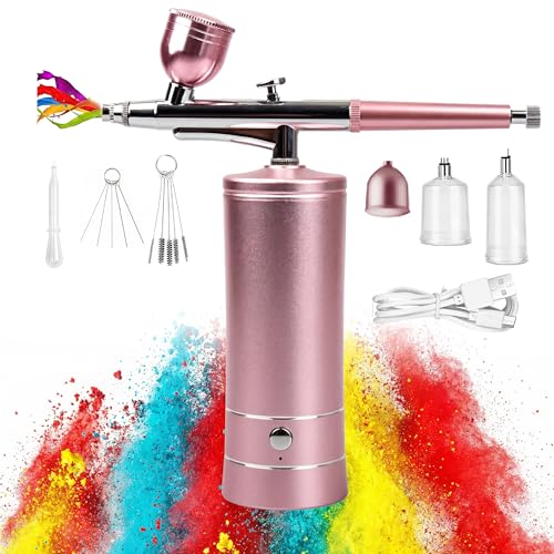 Kabelloses Airbrush Set: Wiederaufladbare Tragbare Airbrushpistole mit Kompressor für Make Up Kunst Kuchendekoration Tattoo Model Painting Färbung