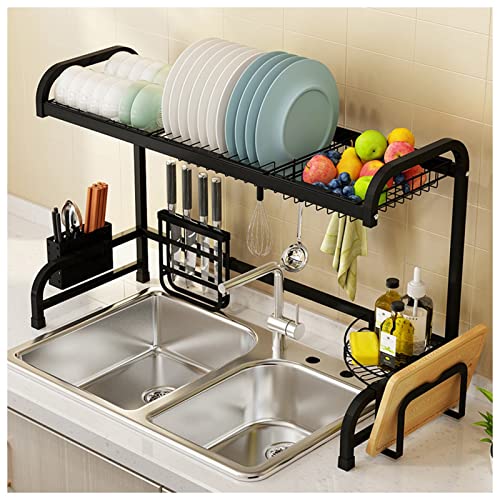 GUHPZA Escurreplatos De Acero Inoxidable De Gran Capacidad para Encimera De Cocina, Organizador De Almacenamiento con Soporte para Utensilios, Color Negro, 65 Cm,Black-a-85cm