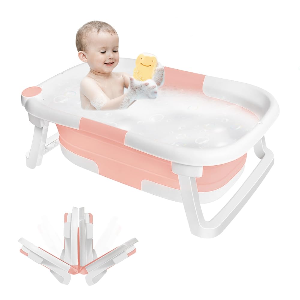 Bañera Plegable Para Bebé De PVC Con Desagüe Y Juguetes | Portátil De 0 A 8 Años 75x70x25 Cm