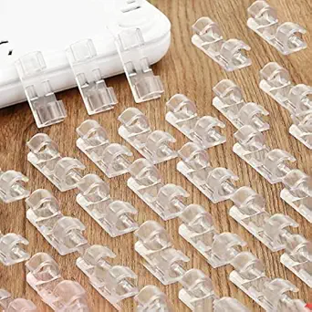 Wolpin Pack of 20 Pcs Cable Clips with Strong Self-Adhesive Wire Holder for Car, Office and Home Wire Organizer Accessories Office, Laptop, Computer (Transparent)