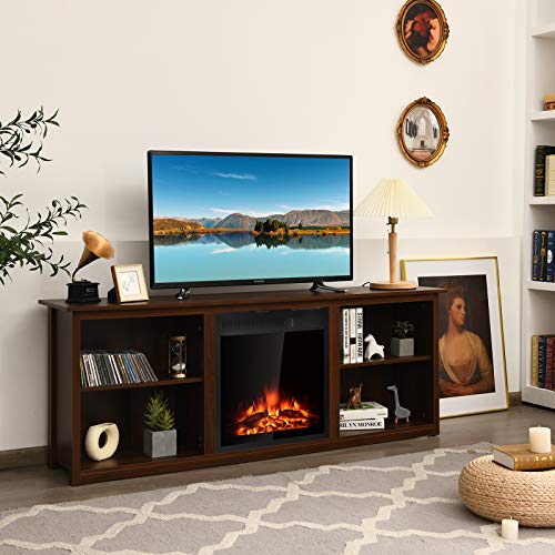 Tangkula Fireplace Tv Stand, Entertainment Center W/22.5 Inches Electric Fireplace, Television Stand For Tv Up To 75 Inches, Heater With Remote Control & Adjustable Brightness (Walnut) #TOP2