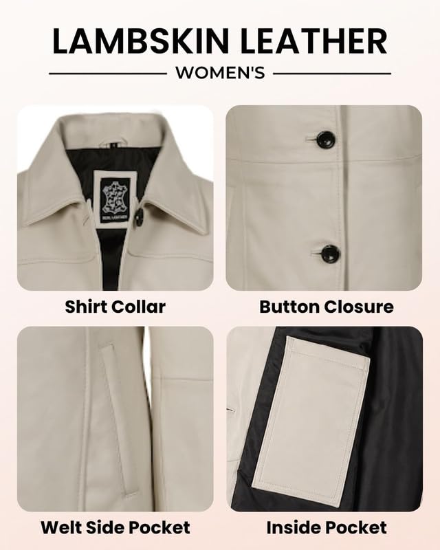 Image of Blingsoul Women's Lambskin Leather Car Coat - Vintage Real Long Leather Jacket for Women