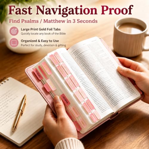 JIAANNING Pink Bible Tabs for Women, 90 Pcs Laminated Gold Foil Large Print Index Tabs, Easy Navigation Tabs for Bible Study & Journaling, Feminine Style — view 6
