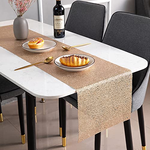 Hosoncovy Hollow Table Runner Non-slip Decorative PVC Table Mats Placemat Heat Resistant Mats for Home Party Kitchen Dining Wedding Decor (150CM X 33CM) (Rose Gold) - Image 3