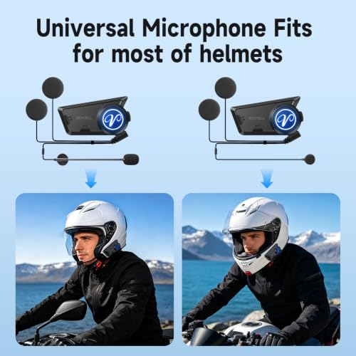 Image of EDYELL V2 Motorcycle Helmet Bluetooth Headset,Helmet Speakers with 2 Type Mics,Connects to 2 Phones at The Same Time Using Music & GPS,Compatible with All Helmets