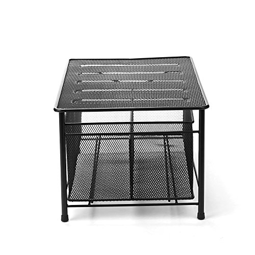 Mind Reader 'CABASKDR' Black Metal Mesh Storage Basket with Sliding Drawer and Steel Mesh Platform On Top