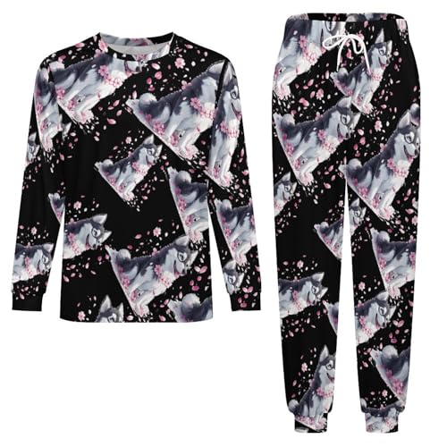 Siberian Husky Dog Men’s Pajama Set Long Sleeve Top And Pants Loungewear Sleepwear Pjs Nightwear3