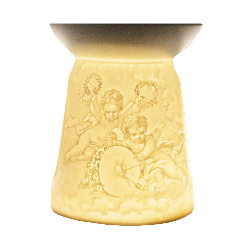 Cello Wax Melt Burner, Cherub Design, Tea Light Burner, Porcelain, Lithophane, Engraved, Suitable for Wax Melts, Essential Oils, Fragrance Oils