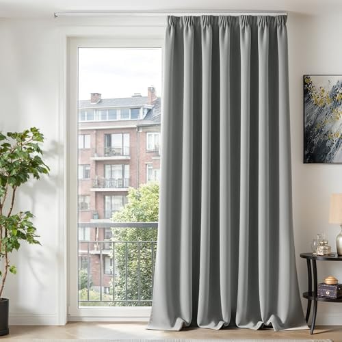 TOPICK Verdunklungsvorhänge Vorhänge Gardinen H260xB200 1 Stück Hellgrau | Gardinen mit Kräuselband Schlafzimmer Vorhänge Blickdicht Wohnzimmer Blackout Curtain Living Room Gardine