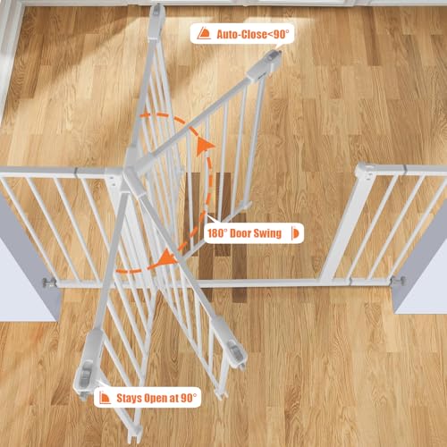 Image of keny 29 inch-55 inch Extra Wide Baby Gate, Pressure Mounted No Drilling Dog Gate | for Stairs Doorways, Easy Walk Through Safety Gate for Babies or Pets, 30 inch Tall, White