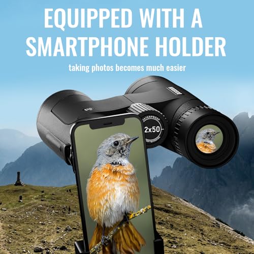 Binoculares 12x50 HD óptica con adaptador para celular y trípode miniatura 4