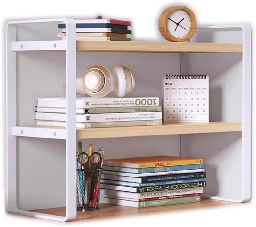 2-Tier Multipurpose Display Storage Desk Organizer Bookshelves Rack for Office & Desk (White, 15.7 x 7.8 x 14 CM)-image-18