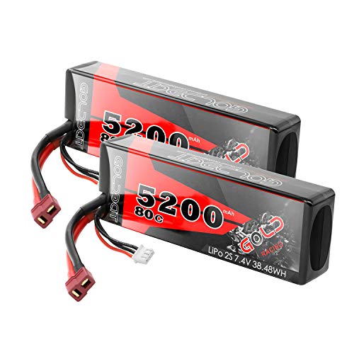 GOLDBAT RC Batterie 5200 mAh 7 4 V 2S 80C LiPo Batterie Akku mit Deans Stecker für RC Auto Boot LKW Heli Flugzeug (Two Packs)