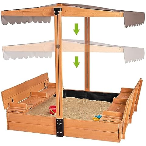 Kids Wooden Outdoor Sandbox w/ Canopy Cover