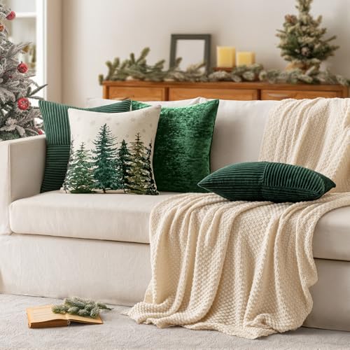 Image of MIULEE Army Green Decorative Throw Pillow Covers for Couch 20x20 Inch | 2 Pack, Boho Farmhouse Pillow Covers, Soft Cross Corduroy Patchwork Textured Cushion Cases For Bed Sofa