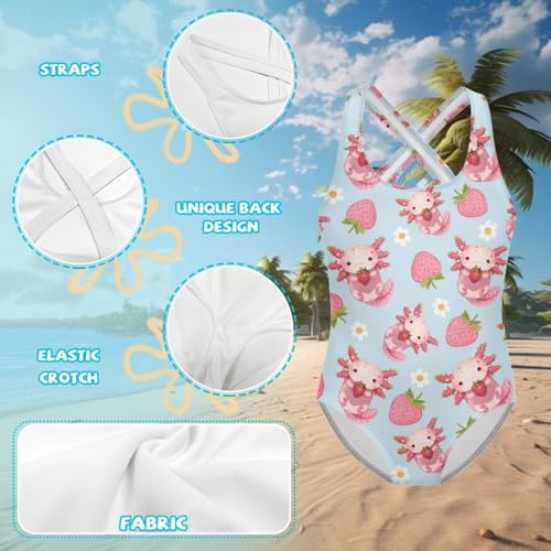 Image of Girls One Piece Swimsuits Teens Sleeveless Back Cross Strap Bathing Suit Kids Quick Dry Cute Beach Swimwear(5-14)